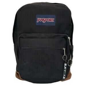 JanSport Right Pack Backpack Black Brown Leather Bottom Cordura Fabric